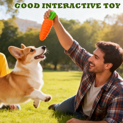 DAMAH Indestructible Carrot Dog Toy for Aggressive Chewers with Squeaky, Rubber Tough Dog Squeaky Chew Toys Teeth Cleaning Toy for Large, Medium and Small Breeds