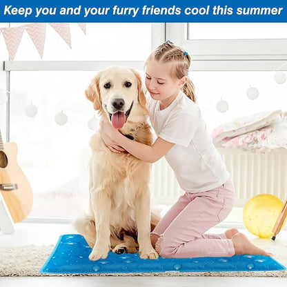 Dog Cooling Mat Water Injection Pet Cool Pads Dogs & Cats Pet Cooling Blanket for Outdoor Car Seats Beds (Blue, 24 * 18IN)