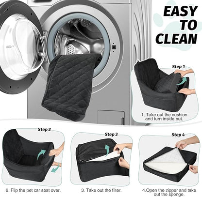 Lealchum Dog Car Seat for Medium Dogs Up to 40lbs,Fully Detachable and Washable,Memory Foam Covered Soft Fabric,Easy to Install with Adjustable Straps,Anti-Slip Base,Two Side Pockets(Black,Medium)