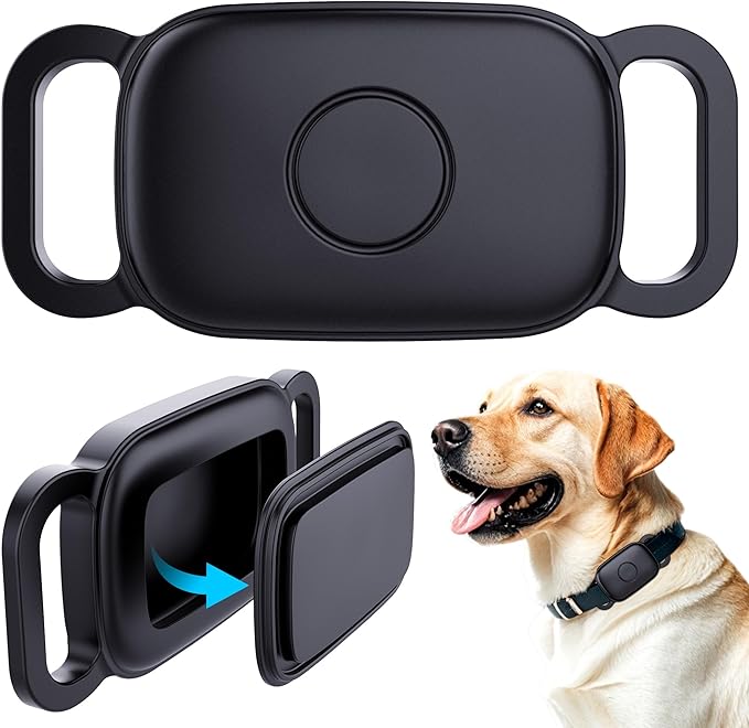 DDJ Dog Collar Holder for Tile Life360 Pro 2024 Bluetooth Tracker, 2-Pack Waterproof Silicone Cover Full-Body Protective Case for Tile Tracker Pet Collar, Ultra Durable, Scratch Resistant, Black