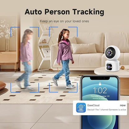 JAIOTlink Indoor Pet Security Camera for Dog Cat, 360° Pan Tilt Baby Monitor, 2.5k Dual-Lens WiFi Camera with Phone App, 2.4G/5G WiFi, AI Human & Pet Detection,Compatible with Alexa