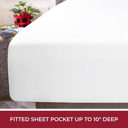 Mellanni RV Short Queen Sheets - 4 PC Iconic Collection Bedding - Hotel Luxury, Extra Soft, Cooling Bed Sheets - Deep Pocket up to 10 inch (RV/Short Queen, White)