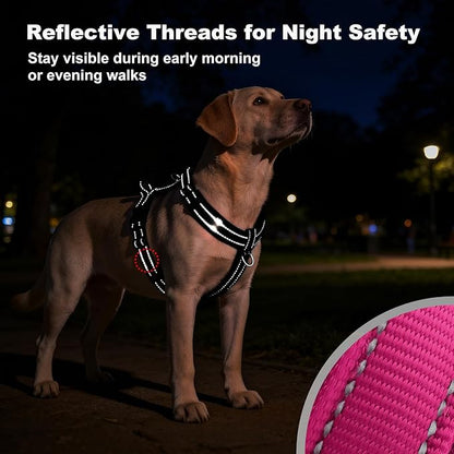 No Pull Dog Harness with Handle, Soft Mesh Padded Adjustable for Small Medium Large Dogs | Reflective Easy Walk Harness with Front Clip for Training, Running & Outdoor (Hot Pink, S)