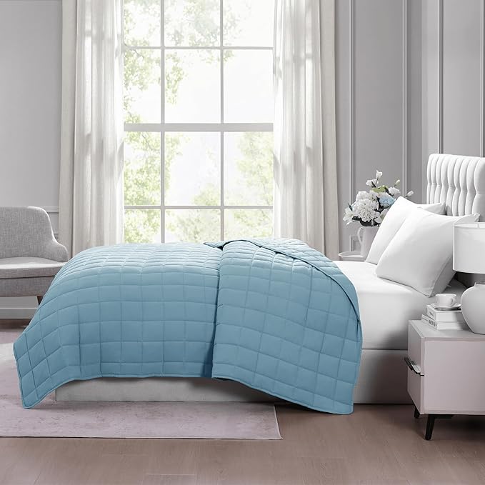 Casa Platino Ultra Soft Quilted Blanket - Pre-Washed, All Season, Fluffy Microfiber Down Alternative King Size Bed Blanket - French Blue