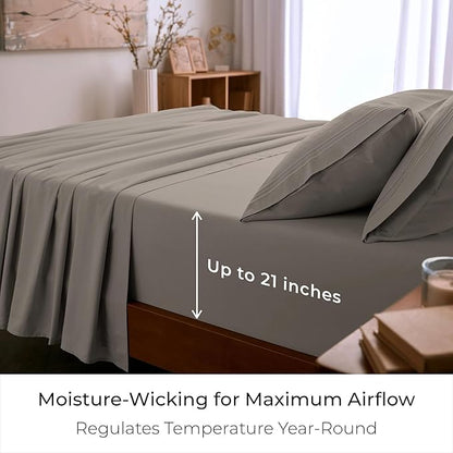 Mellanni California King Sheet Set - 6-Piece Iconic Collection Bedding, (Including 4 Pillowcases), 21-Inch Extra Deep Pocket, Easy Care, Ultra Soft, Cooling Sheets, Brushed Microfiber - Tan