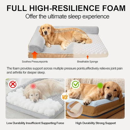 Heated Dog Bed Large Sized Dog, Heated Pet Bed for Large Dogs, Waterproof Couch Memory Foam Dog Sofa Bed with Pet Heating Pad - 35x27.95x6.3in