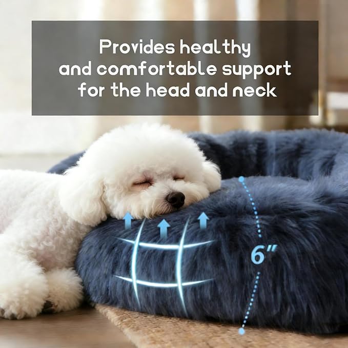 Comfort Donut Dog Bed for Small Dogs, Cat Bed & Pet Bed for Indoor Use, Medium Size with Soft Plush, Round Dog Beds for Large Dogs and Cats (Gray, 32''Lx32''Wx8''Th)