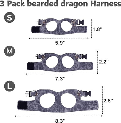 3 Pack Bearded Dragon Harness and Leash Set - Adjustable Soft Leather Lizard Harness Leash Small Animal Traction Rope Training Walking Vest Accessories for Reptile Squirrel Rat (Blue Leopard)
