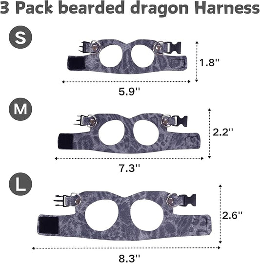 3 Pack Bearded Dragon Harness and Leash Set - Adjustable Soft Leather Lizard Harness Leash Small Animal Traction Rope Training Walking Vest Accessories for Reptile Squirrel Rat (Blue Leopard)