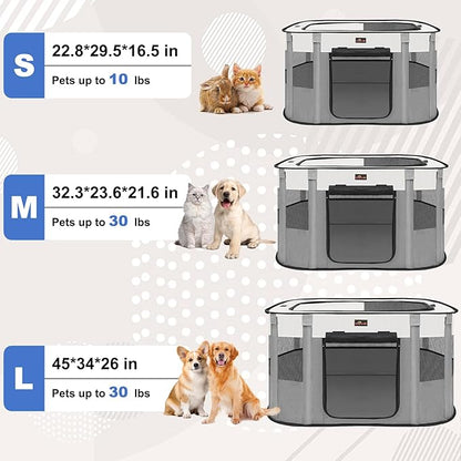 Dog Playpen, Pet Playpen, Foldable Kitten cage Puppy Play Pen, Portable Dog Kennel Tent Crate, Indoor Outdoor Travel Camping Use for Small Animals with Carrying Case (Grey XL)