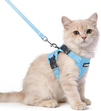 rabbitgoo Cat Harness and Leash, Escape Proof Vest with 3 Adjustable Buckles, Soft Comfortable Kitten Harness, Easy to Wear, Reflective for Safe Outdoor Walking, XS, Sky Blue