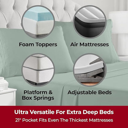 Mellanni Extra Deep Split King Sheets - 5 PC Iconic Collection Bedding - Hotel Luxury, Ultra Soft, Cooling Bed Sheets - Wrinkle, Fade, Stain Resistant (Split King, Emerald Green)