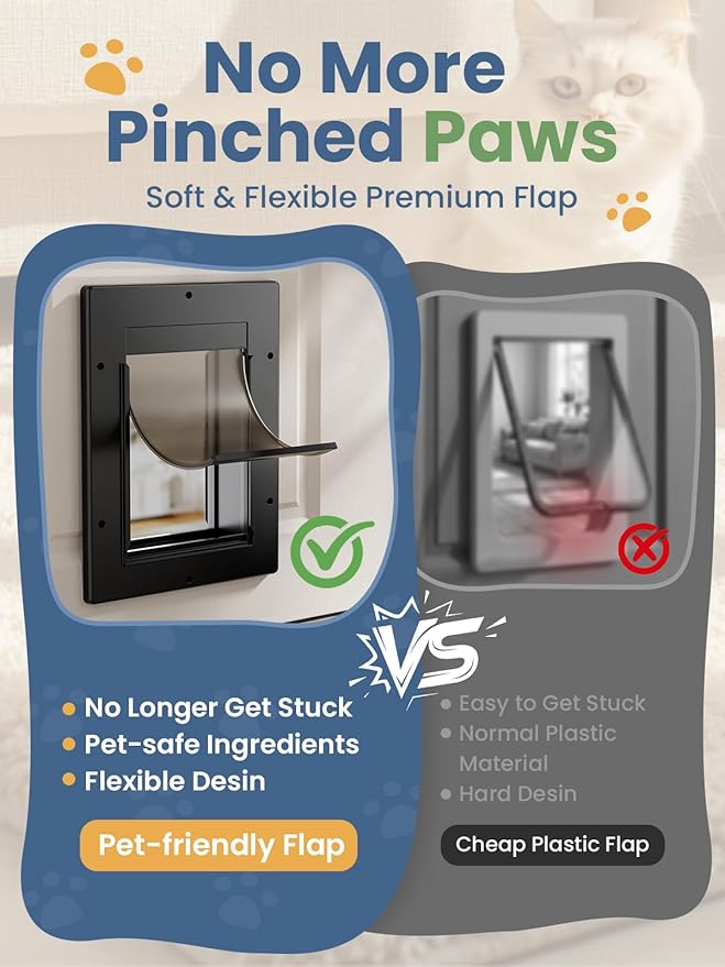 Cat Door, Cat Door Interior Door with Soft Magnetic Flaps, Sliding Panel Closure, Telescoping Tunnel, Easy DIY Installation Kitty Door, Exterior Cat Doors for Cats Up to 20 lbs, Black
