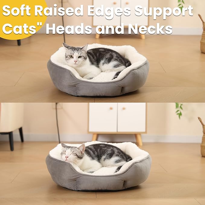 Heated Cat Bed Indoor for Cats & Small Dogs - Winter Warm Plush Round Pets Heating Bed, Ultra-Soft Velvet & Cotton Thermal Heated Dogs Bed for Cold Weather, Overheat Protection for Pets (20x20 Inch)