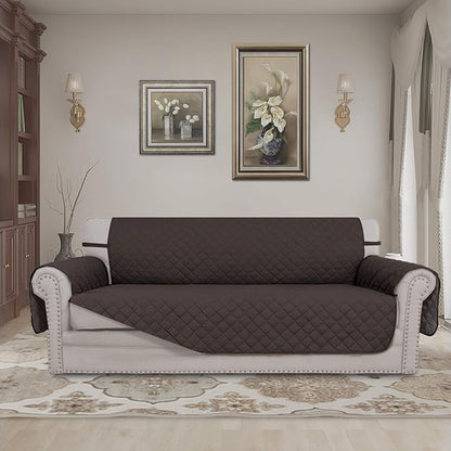Easy-Going 4 Seater Sofa Slipcover Reversible Sofa Cover Water Resistant Couch Cover with Foam Sticks Elastic Straps Furniture Protector for Pets Children Dog Cat (XX-Large, Chocolate/Chocolate)