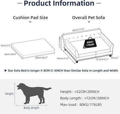 BingoPaw Large Dog Sofa Couch: Modern Dog Couch Made by Deluxe Tufted Velvet - Indoor Elevated Doggy Sofa with Removable Cover Clearance for Pets Up to 80lbs