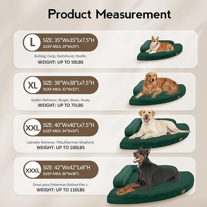 MEKIY Large Orthopedic Dog Bed with Sides XXL Dog Beds with Removable Washable Cover Non-Slip Waterproof Pet Bed for Extra Large Dogs - Dark Green XXL