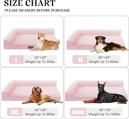 Orthopedic Dog Bed Medium Size Dog 30''X20'', Waterproof L Bolster Egg Crate Foam Pet Crate Beds with Washable Removable Cover, Non-Slip Soft Pet Couch Sleep Mat, Pink