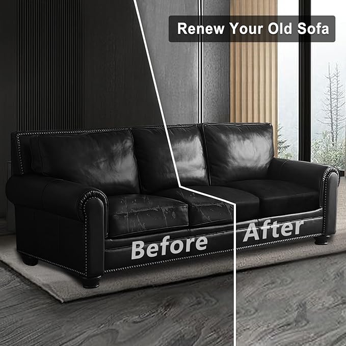 ANARACHON Leather Look Couch Cushion Covers Sofa Seat Slipcovers Sets Couches Furniture Protector for Sectional Armchair Loveseat Pets Kids Stretch Spandex Fabric (3 Cushion Sofa, Black)