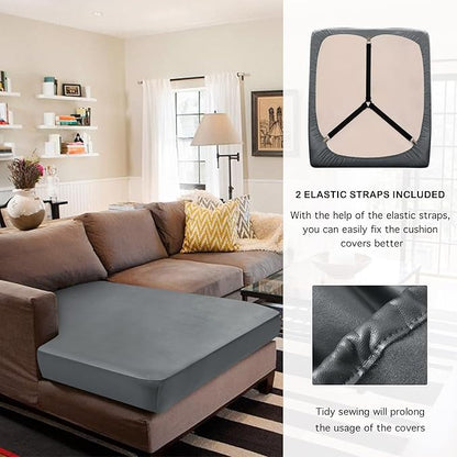 Yates Home Couch Covers for Sectional Sofa L Shape PU Leather Cushion Slipcover Water-Proof Elastic Chaise Seat Cover Protector Slip Cover for Settee Seater Replacement in Living Room（Chaise, Gray