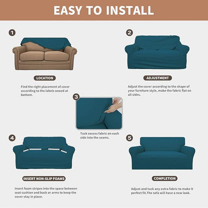Easy-Going 100% Waterproof Couch Cover, Dual Waterproof Sofa Cover, Stretch Jacquard Sofa Slipcover, Leakproof Furniture Protector for Kids, Pets, Dog and Cat(Oversized Sofa, Peacock Blue)