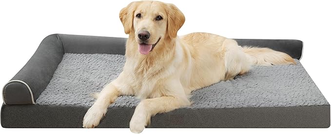 Orthopedic Dog Bed Waterproof Dog Beds for Large Dogs Deluxe Plush L-Shaped Dog Couch Beds with Egg Crate Foam Removable Washable Cover & Nonskid Bottom(Grey, XL(42''x30''x7.5''))