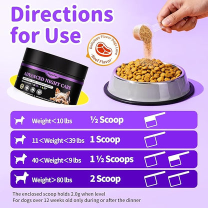 Dog Vitamins and Supplements for Nighttime Repair, Calming, Joint, Gut, Dog Multivitamin Powder for Homemade Food with Collagen, Glucosamine, GABA, Probiotics - Beef Flavor, 75 Scoops