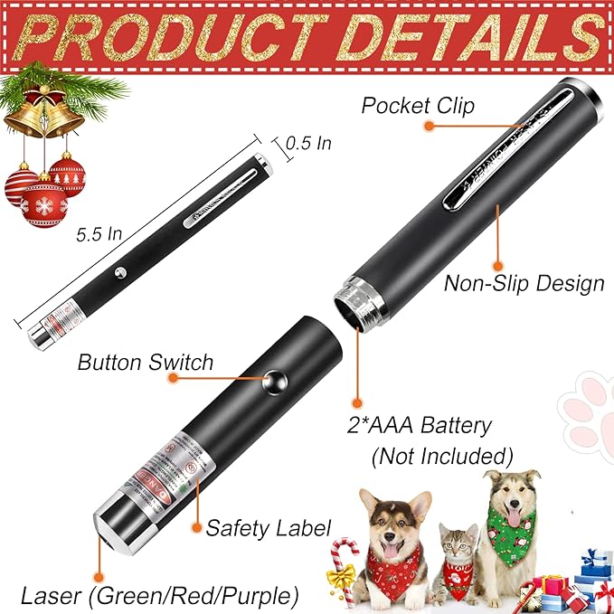 MEUSNO Cat Laser Pointer Toy, 3 Pack Cat Laser Pointer for Cats Dogs Pet Toy Lazer, Blue Green Red Laser Pointer Cat Toys for Pet Indoor Chase Cat Toy Lazer Pointer