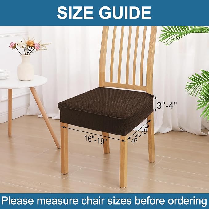 Smiry Waterproof Seat Covers for Dining Room Chairs Set of 6, Stretch Jacquard Removable Washable Chair Seat Slipcovers Protector, No Rear Covers, Brown