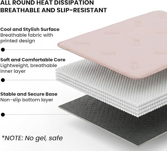 Self Cooling Mat for Dogs & Cats, 35x23 Soft Breathable Cold Crate Pad for Pet, Portable Washable Kennel Bed for Outdoor Summer with Non-Slip Bottom and Chill Cool Fiber, Blush Pink