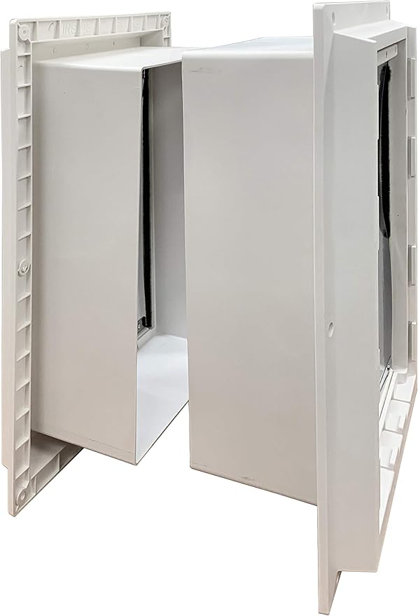 Ideal Pet Products Wall Entry Pet Door Double Flap for Walls with Built-in Telescoping Tunnel and Lock-Out Slide, Medium, White