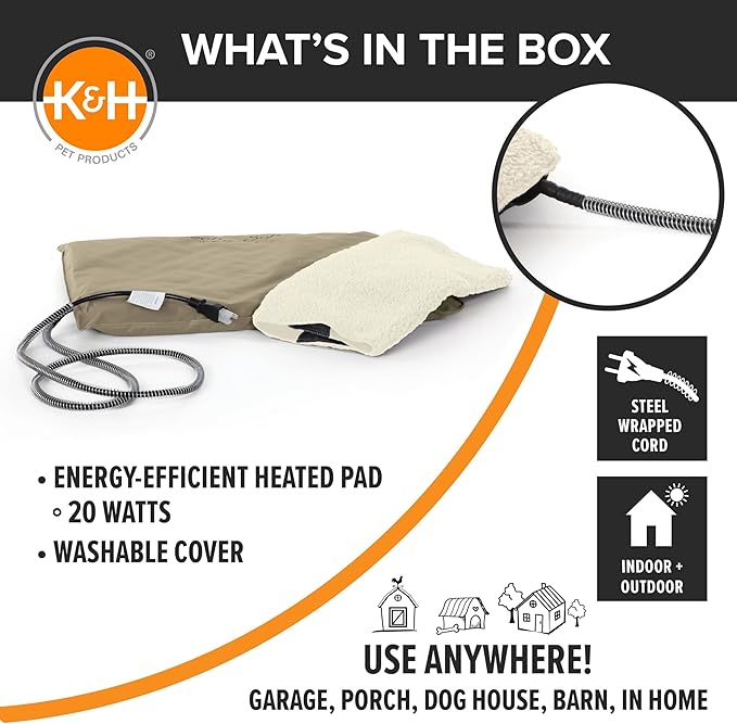 K&H Pet Products Lectro-Soft Orthopedic Outdoor Heated Cat Bed for Outdoor Cat Houses, Safety Listed Automatic Warming Pad, Soft & Flexible, Washable Cover - Small 18 X 14in Tan 20W (Pack of 6)