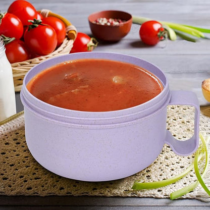 Unbreakable Microwave Soup Mugs with Lids and Handles,Microwave Ramen Bowl with Lid for Soup and Instant Noodles,Oatmeal, Gumbo, Salad,BPA Free (Lavender Purple)