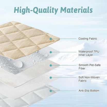 COZY KISS Dog Cooling Mat 68"x82" Q-Max>0.4, Waterproof Pet Cooling Pad, Leakproof & Non-Slip Dog Bed Cover, Washable Furniture Protector for Large Dogs, Couch, Floor (Beige)