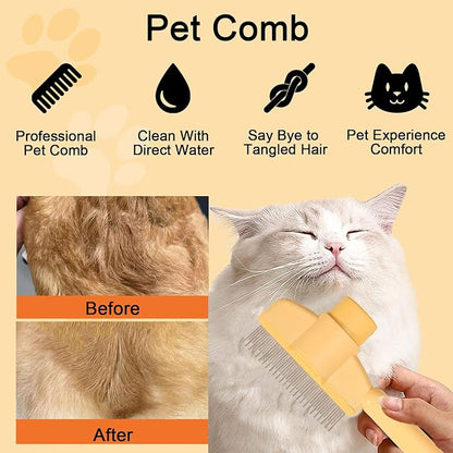 Dogs and Cats Comb with Release Button, Pet Hair Removal Tools with Safe Stainless Steel Teeth for Deshedding, Cat Grooming Supplies for Long/Short Hair, Cat Brush for Shedding, Orange