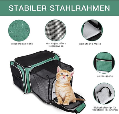 BAGLHER Cat Carrier Bag,Airline Approved Pet Carrier Soft Side Pet Travel 5 Sides Open Doors 3 Sides Expandable Foldable Dog Carrier with Fleece Pad