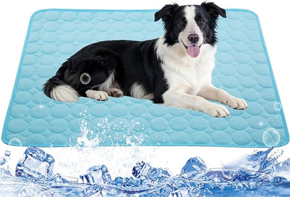 Mannice Dog Cooling Mat, Pet Cooling Mat for Dogs Cooling Blanket for Dogs Dog Cooling Pad for Kennels, Crates, Cars, Indoor & Outdoor Ice Silk Cooling Mat for Extra Large Dogs (Blue, XL(40 * 28"))