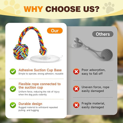 Interactive Dog Toys, Gel Suction Cup Design, Cotton Rope Ball with Built-in Bell, Puppy Teething Toys, Tug of War Dog Toy, Dog Puzzle Toy for Small Dogs, Rainbow