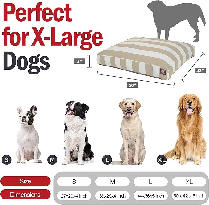 Majestic Pet Rectangle Large Dog Bed Washable – Non Slip Comfy Pet Bed – Dog crate Bed with Removable Washable Cover – Dog Kennel Bed for Sleeping - Dog bed X-Large Breed 50x42x5 Inch – Sand Beige