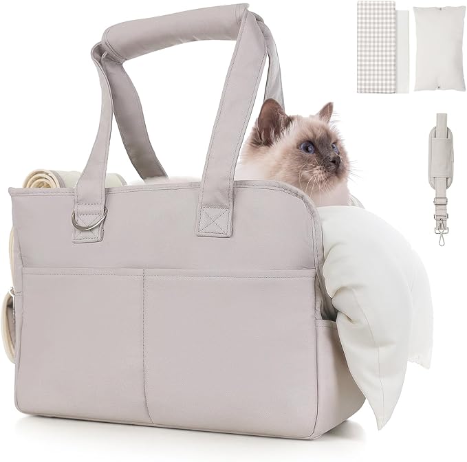 JourCraf Dog Purse Carrier for Small Dogs & Puppies Up 10 Lbs, Soft Cotton Tote Pet Shoulder Bag with Pockets, Foldable & Washable Breathable Puppy Carrier for Yorkie, Chihuahua & Cats - Gray