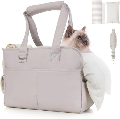 JourCraf Dog Purse Carrier for Small Dogs & Puppies Up 10 Lbs, Soft Cotton Tote Pet Shoulder Bag with Pockets, Foldable & Washable Breathable Puppy Carrier for Yorkie, Chihuahua & Cats - Gray