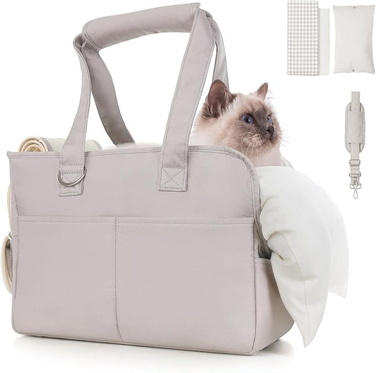 JourCraf Dog Purse Carrier for Small Dogs & Puppies Up 10 Lbs, Soft Cotton Tote Pet Shoulder Bag with Pockets, Foldable & Washable Breathable Puppy Carrier for Yorkie, Chihuahua & Cats - Gray