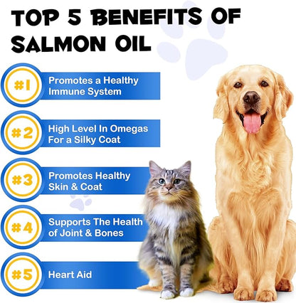 Wild Alaskan Salmon Oil for Dogs & Cats - Omega-3 Supplement for Skin, Coat & Joint Health, Sustainable All-Breed Formula, Human Grade, Perfect for Picky Eaters on Wet or Dry Food - 8.8 fl oz