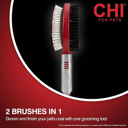 CHI for Dogs Double Sided Pin and Bristle Grooming Brush, 2 in 1 Dog Grooming Brush for Detangling and Smoothing Coats, Removes Loose Hair and Light Tangles, Ergonomic Handle