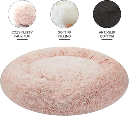 Bedfolks Calming Donut Dog Bed, 45-Inch Round Plush Anti-Anxiety Dog Bed, Washable with Non-Slip Bottom (Pink, Extra Large)