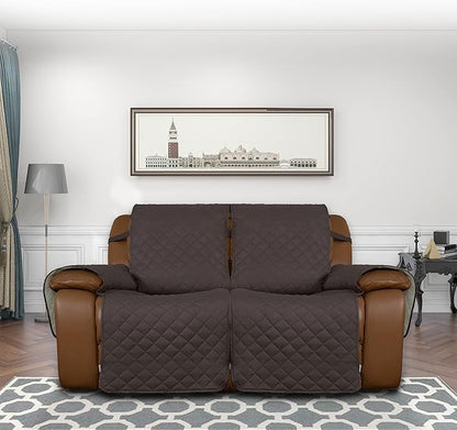 Easy-Going Loveseat Recliner Cover, Reversible Couch Cover for Double Recliner, Split Sofa Cover for Each Seat, Furniture Protector with Elastic Straps for Kids, Dogs, Pets(2 Seater, Chocolate/Beige)