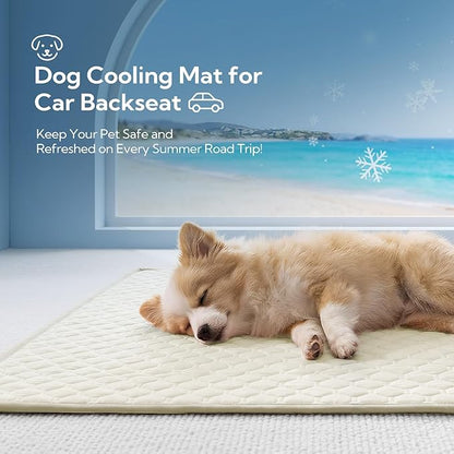 Soulbond Backseat Dog Cooling Mat for Cars - 24.5"x52" Washable Back Seat Self Cooling Pad for Cat & Puppy, QMAX>0.3, Non-Slip Cold Pet Bed Backseat Extender for Cars, SUVs, Trunks, Pearl White