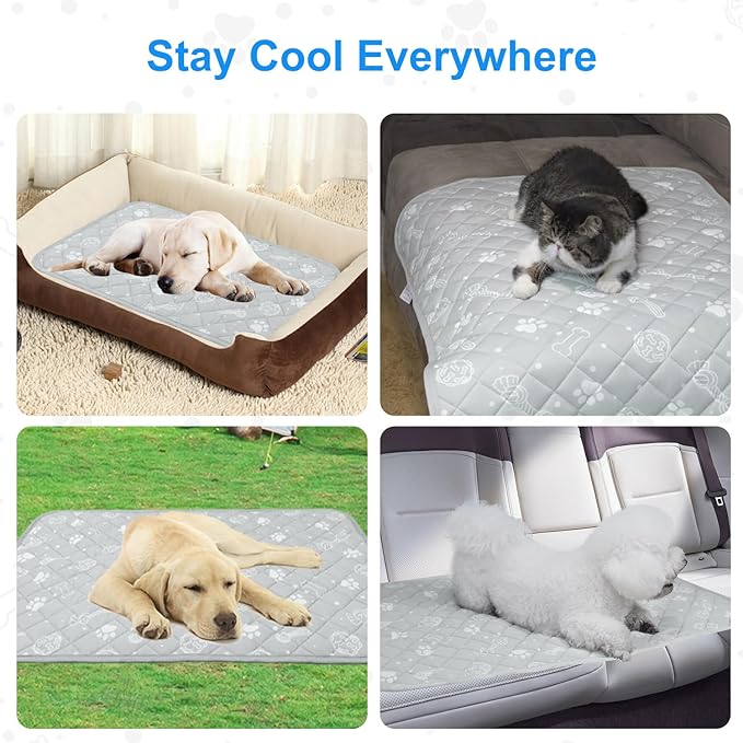 MH MYLUNE HOME Self Cooling Mat for Large Dog, 44”x32” Cool-Chill Cooling Fiber & Endothermic Color Changing Pet Cooling Pad, Foldable & Washable Non-Toxic Summer Pet Blanket