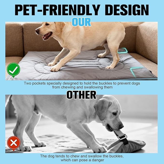 EXPAWLORER Outdoor Dog Bed, Portable Waterproof Reversible Camping Travel Durable Dog Bed, Large Pet Mat Machine Washable Indoor for Medium Large Dogs Puppy Cats Sleeping Outside 35"x51" Blue & Grey