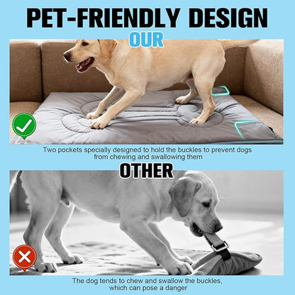 EXPAWLORER Outdoor Dog Bed, Portable Waterproof Reversible Camping Travel Durable Dog Bed, Large Pet Mat Machine Washable Indoor for Medium Large Dogs Puppy Cats Sleeping Outside 26"x43" Blue & Grey